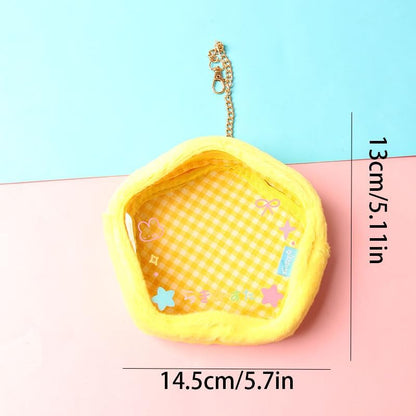 1PC Plush Doll Storage Bag - Cute Yellow Organizer with Chains, Lightweight Polyester Pouch for Anime Fans, Cosplay & Everyday Carry