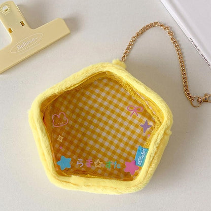 1PC Plush Doll Storage Bag - Cute Yellow Organizer with Chains, Lightweight Polyester Pouch for Anime Fans, Cosplay & Everyday Carry