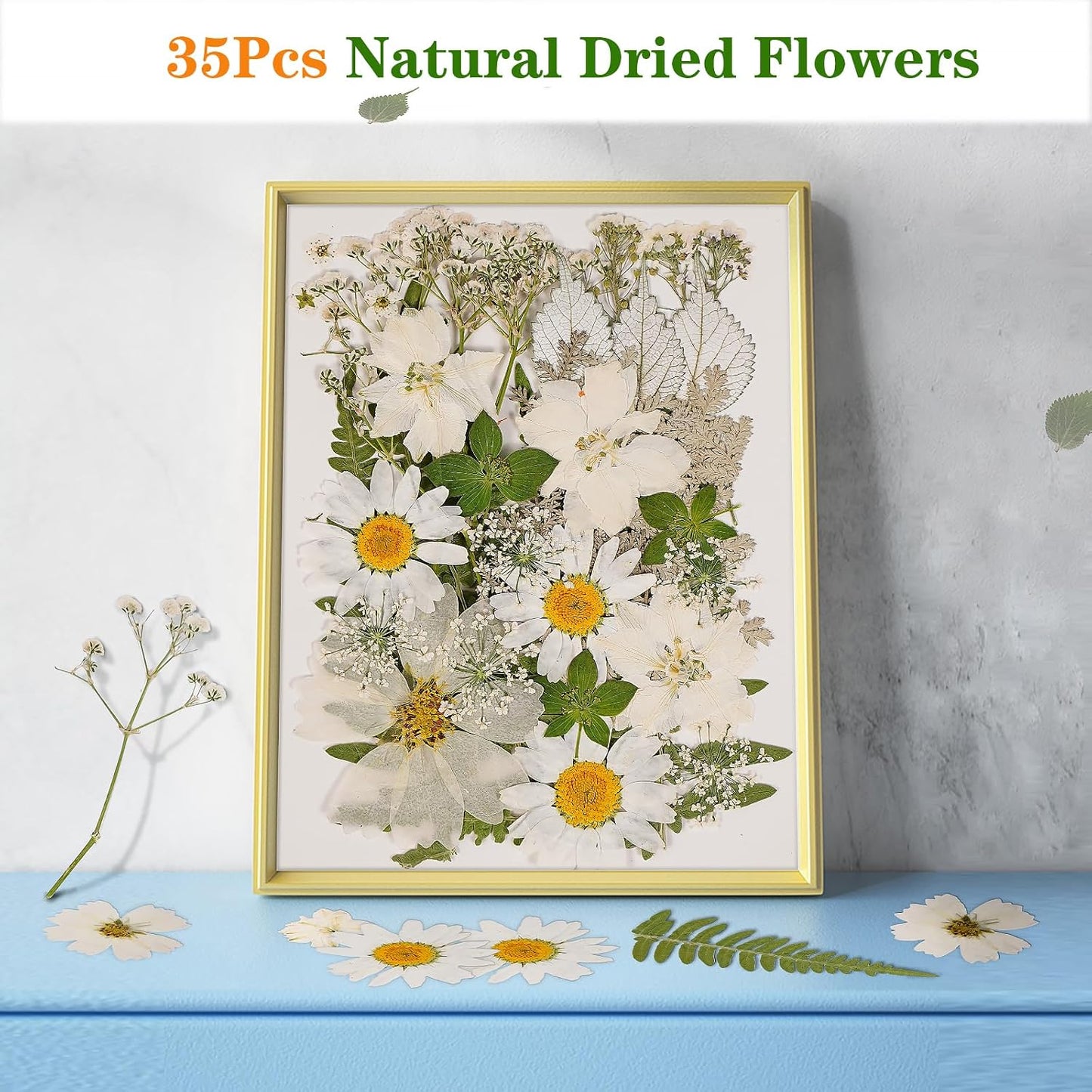 White Dried Pressed Flowers for Crafts,Real Natural Dried Flowers and Leaves for Resin Mold Scrapbooking DIY Candle Making Gifts（Modern Style）