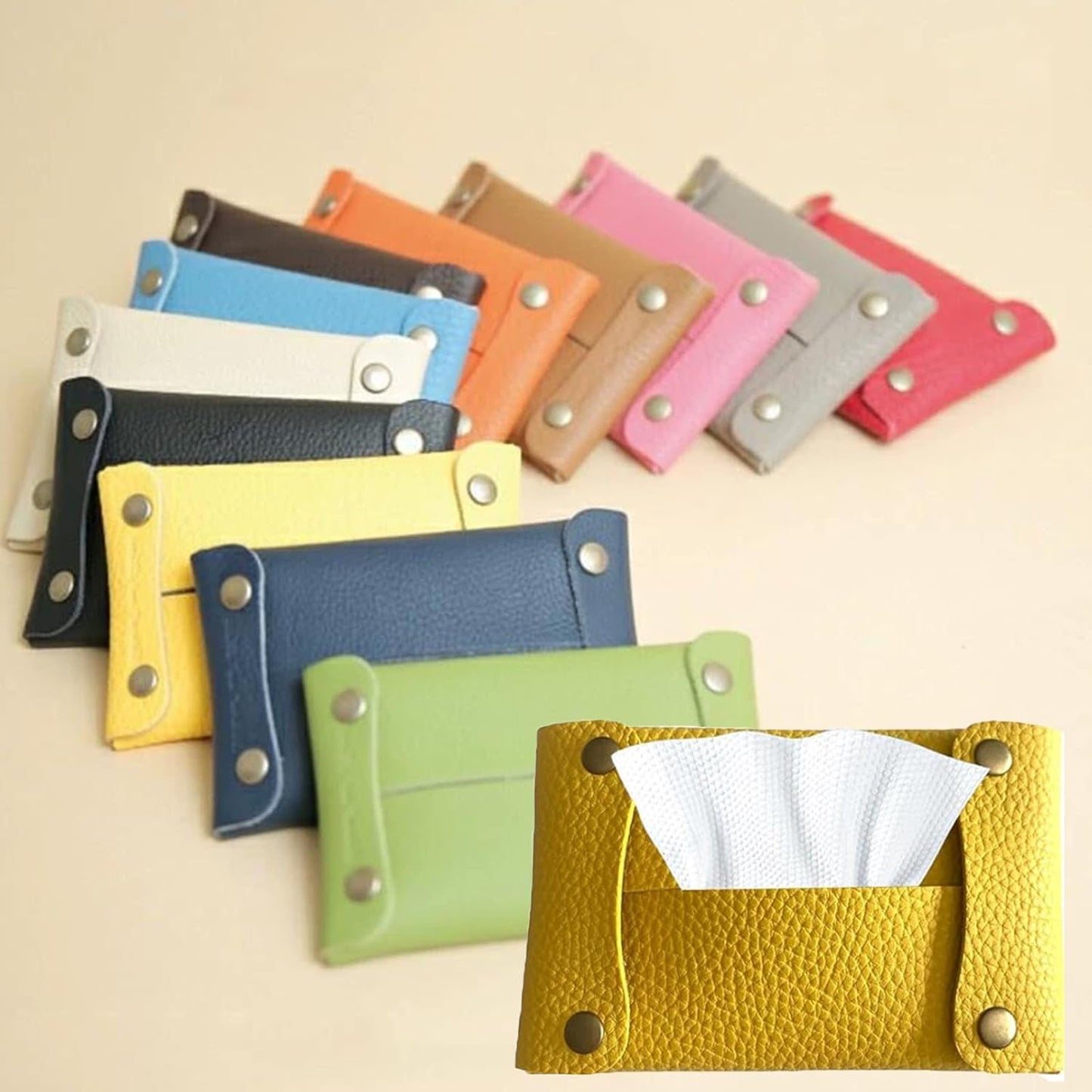Pocket Tissue Holder for Purse, Soft Tissue Box Reusable Tissue Travel Pouch Paper Box Bag for Face Towels (Yellow)