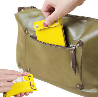 Pocket Tissue Holder for Purse, Soft Tissue Box Reusable Tissue Travel Pouch Paper Box Bag for Face Towels (Yellow)
