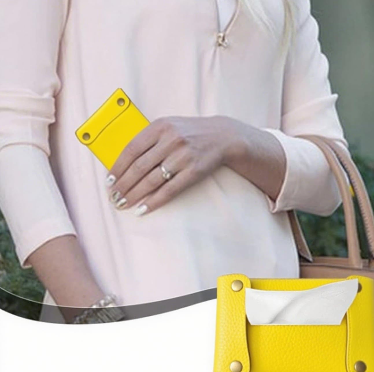 Pocket Tissue Holder for Purse, Soft Tissue Box Reusable Tissue Travel Pouch Paper Box Bag for Face Towels (Yellow)