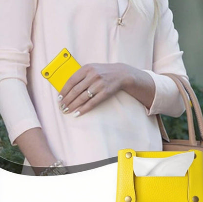 Pocket Tissue Holder for Purse, Soft Tissue Box Reusable Tissue Travel Pouch Paper Box Bag for Face Towels (Yellow)