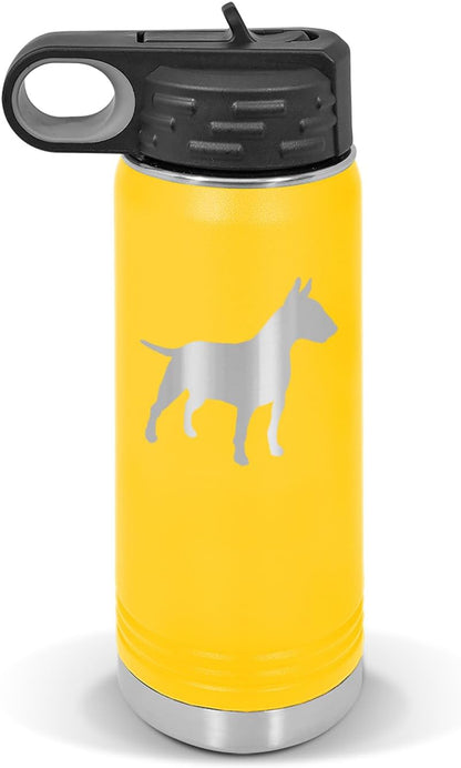 Bull Terrier Water Bottle 20 oz - Laser Engraved w/Flip Top Removable Straw - Polar Camel - Stainless - Vacuum Insulated - Drinkware - Dog Canine pet