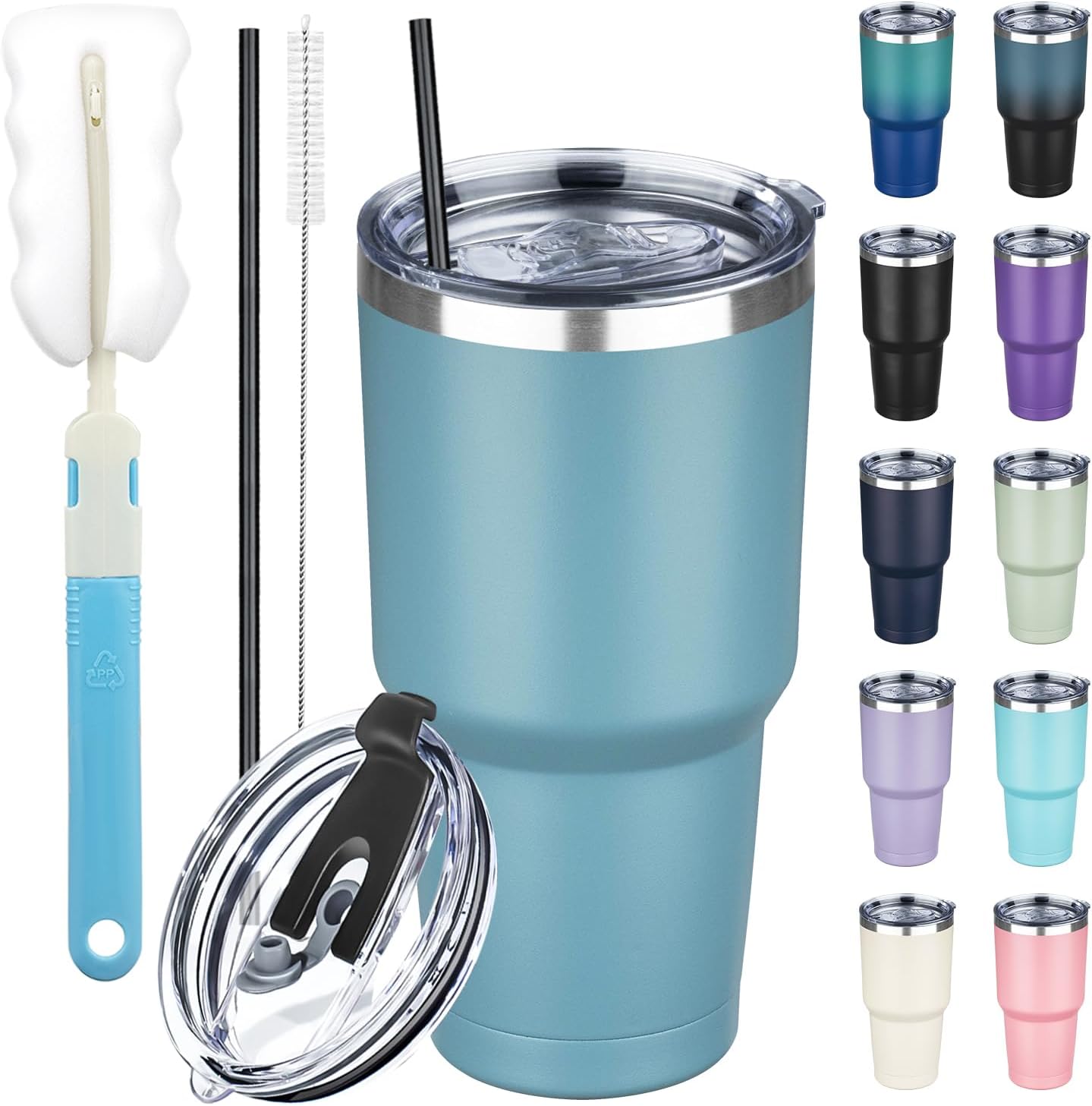 20 oz Tumbler with Lids and Straws, Stainless Steel Insulated Coffee Tumbler, Double Wall Vacuum Insulated Travel Mug Cup, Leakproof Thermal Coffee Cup for Hot and Cold Drinks (Yellow)