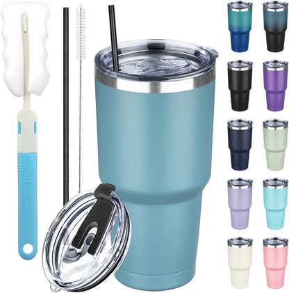 20 oz Tumbler with Lids and Straws, Stainless Steel Insulated Coffee Tumbler, Double Wall Vacuum Insulated Travel Mug Cup, Leakproof Thermal Coffee Cup for Hot and Cold Drinks (Yellow)