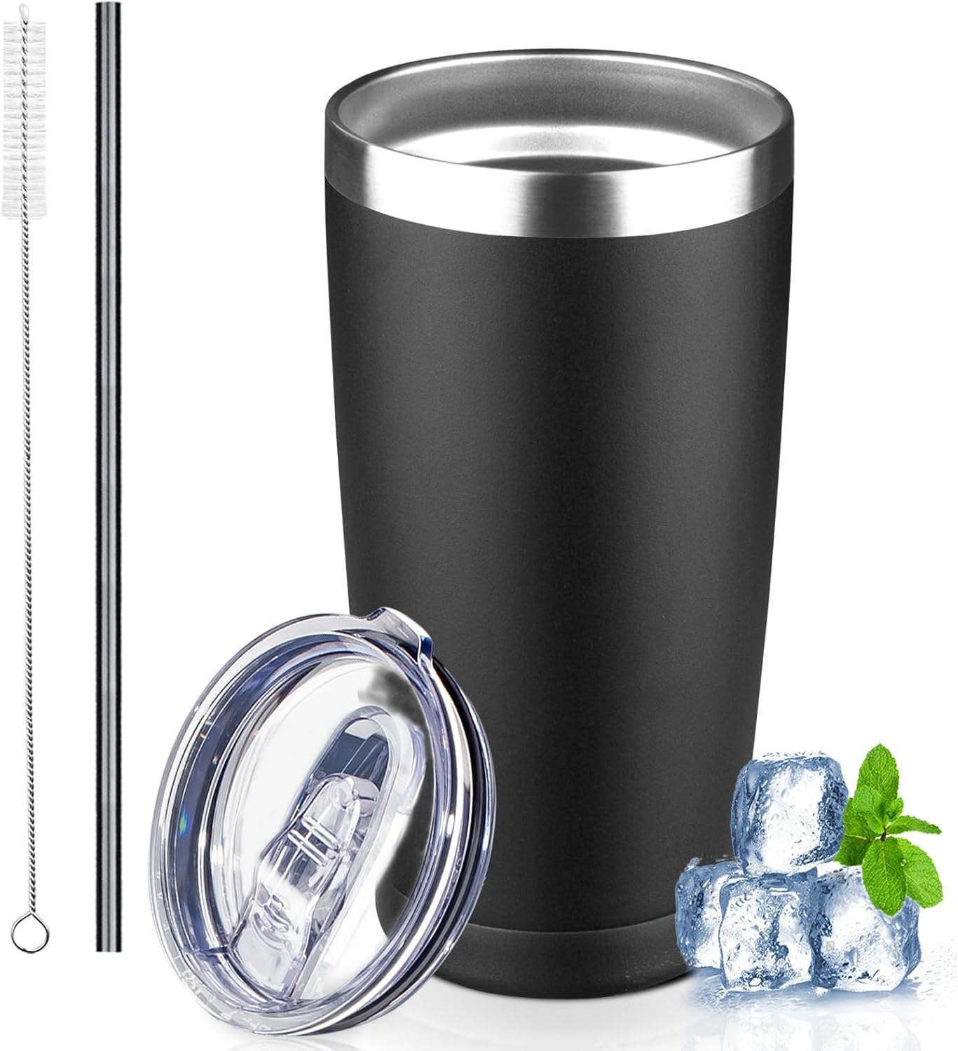 20 oz Tumbler with Lids and Straws, Stainless Steel Insulated Coffee Tumbler, Double Wall Vacuum Insulated Travel Mug Cup, Leakproof Thermal Coffee Cup for Hot and Cold Drinks (Yellow)