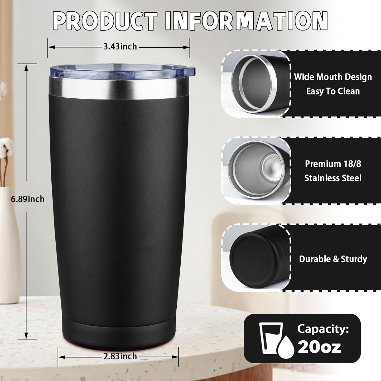 20 oz Tumbler with Lids and Straws, Stainless Steel Insulated Coffee Tumbler, Double Wall Vacuum Insulated Travel Mug Cup, Leakproof Thermal Coffee Cup for Hot and Cold Drinks (Yellow)