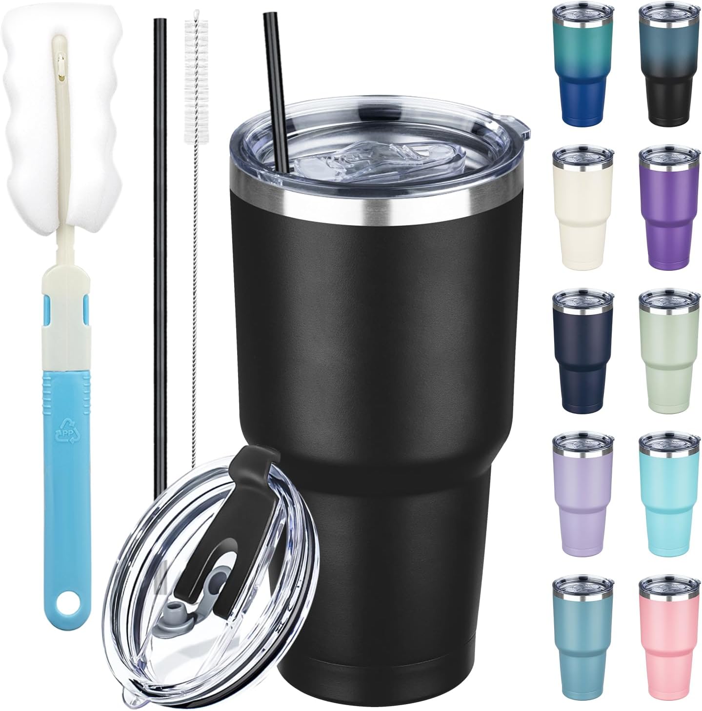 20 oz Tumbler with Lids and Straws, Stainless Steel Insulated Coffee Tumbler, Double Wall Vacuum Insulated Travel Mug Cup, Leakproof Thermal Coffee Cup for Hot and Cold Drinks (Yellow)