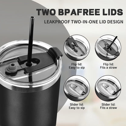 20 oz Tumbler with Lids and Straws, Stainless Steel Insulated Coffee Tumbler, Double Wall Vacuum Insulated Travel Mug Cup, Leakproof Thermal Coffee Cup for Hot and Cold Drinks (Yellow)