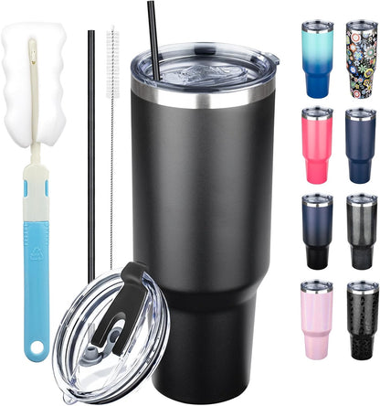 20 oz Tumbler with Lids and Straws, Stainless Steel Insulated Coffee Tumbler, Double Wall Vacuum Insulated Travel Mug Cup, Leakproof Thermal Coffee Cup for Hot and Cold Drinks (Yellow)