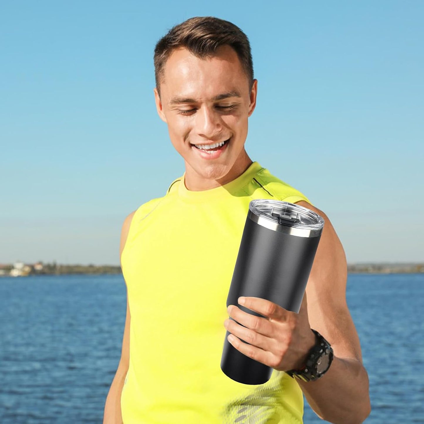 20 oz Tumbler with Lids and Straws, Stainless Steel Insulated Coffee Tumbler, Double Wall Vacuum Insulated Travel Mug Cup, Leakproof Thermal Coffee Cup for Hot and Cold Drinks (Yellow)