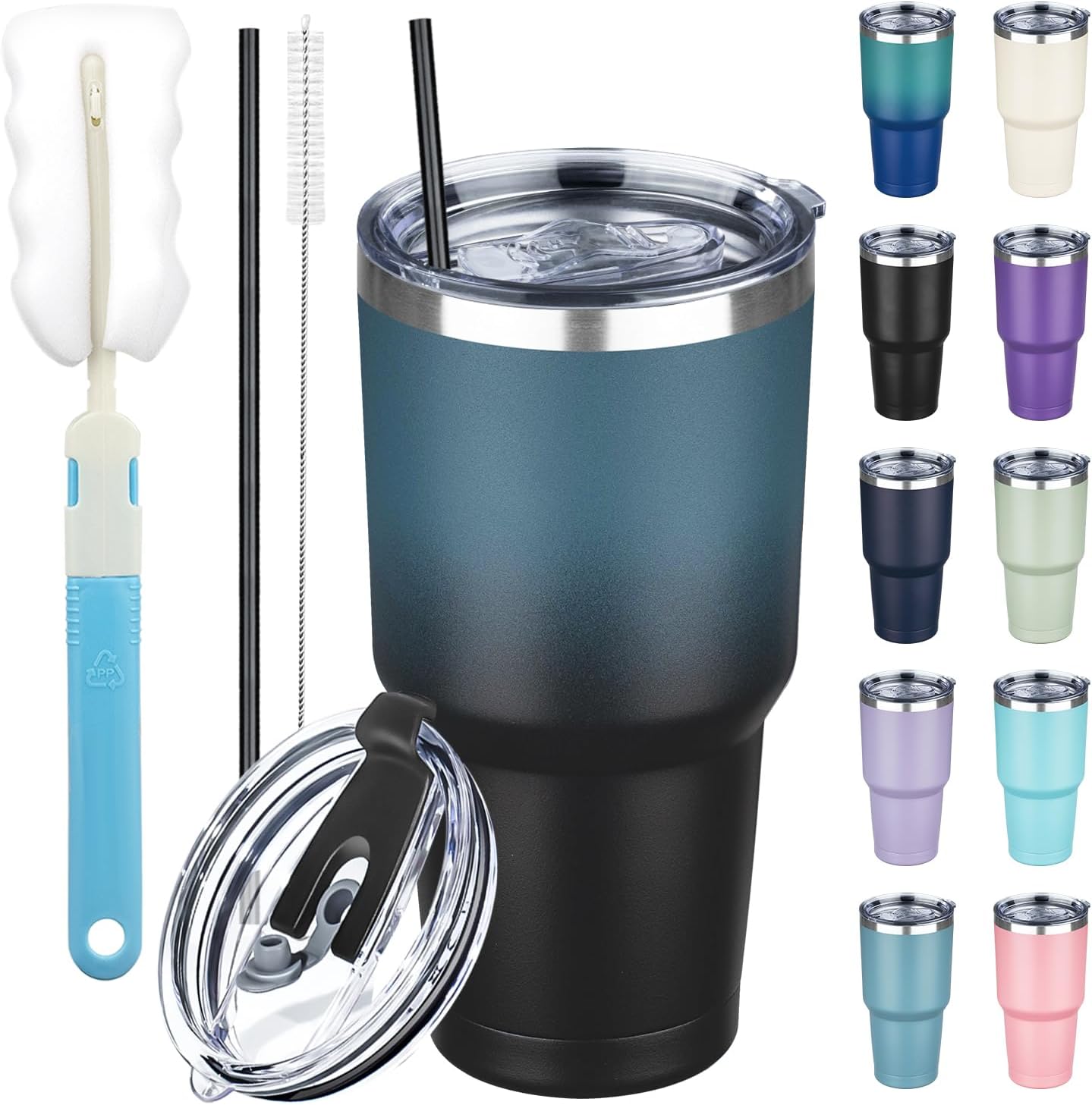 20 oz Tumbler with Lids and Straws, Stainless Steel Insulated Coffee Tumbler, Double Wall Vacuum Insulated Travel Mug Cup, Leakproof Thermal Coffee Cup for Hot and Cold Drinks (Yellow)
