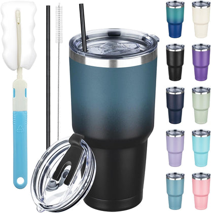 20 oz Tumbler with Lids and Straws, Stainless Steel Insulated Coffee Tumbler, Double Wall Vacuum Insulated Travel Mug Cup, Leakproof Thermal Coffee Cup for Hot and Cold Drinks (Yellow)