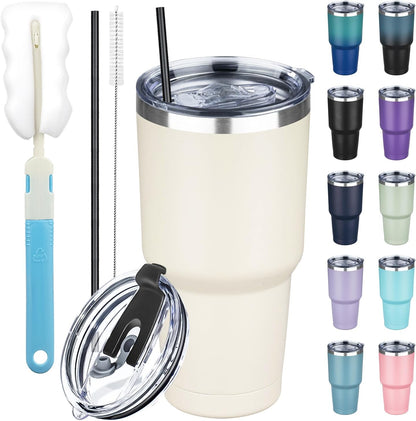 20 oz Tumbler with Lids and Straws, Stainless Steel Insulated Coffee Tumbler, Double Wall Vacuum Insulated Travel Mug Cup, Leakproof Thermal Coffee Cup for Hot and Cold Drinks (Yellow)
