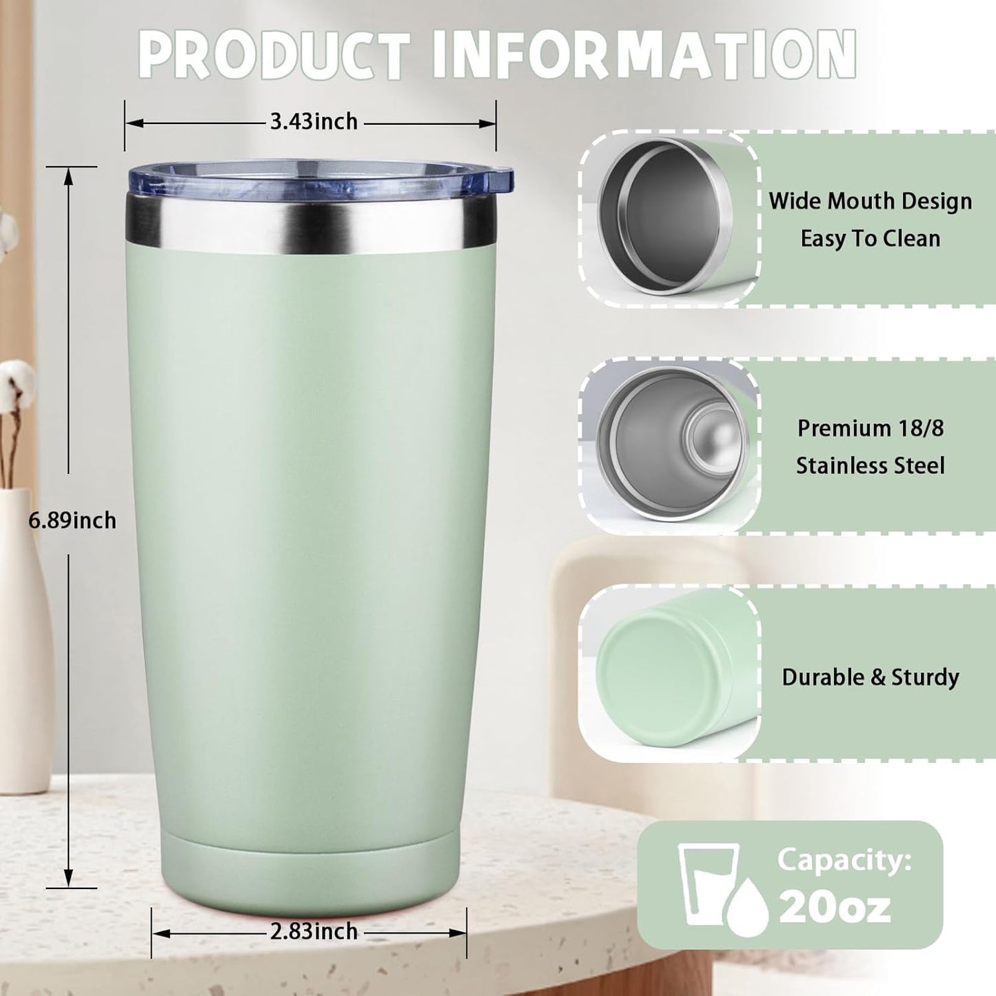 20 oz Tumbler with Lids and Straws, Stainless Steel Insulated Coffee Tumbler, Double Wall Vacuum Insulated Travel Mug Cup, Leakproof Thermal Coffee Cup for Hot and Cold Drinks (Yellow)