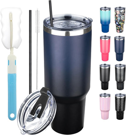 20 oz Tumbler with Lids and Straws, Stainless Steel Insulated Coffee Tumbler, Double Wall Vacuum Insulated Travel Mug Cup, Leakproof Thermal Coffee Cup for Hot and Cold Drinks (Yellow)