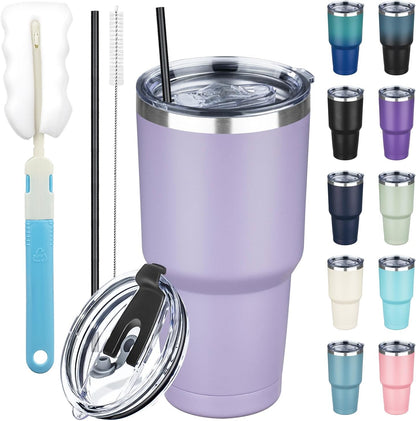 20 oz Tumbler with Lids and Straws, Stainless Steel Insulated Coffee Tumbler, Double Wall Vacuum Insulated Travel Mug Cup, Leakproof Thermal Coffee Cup for Hot and Cold Drinks (Yellow)