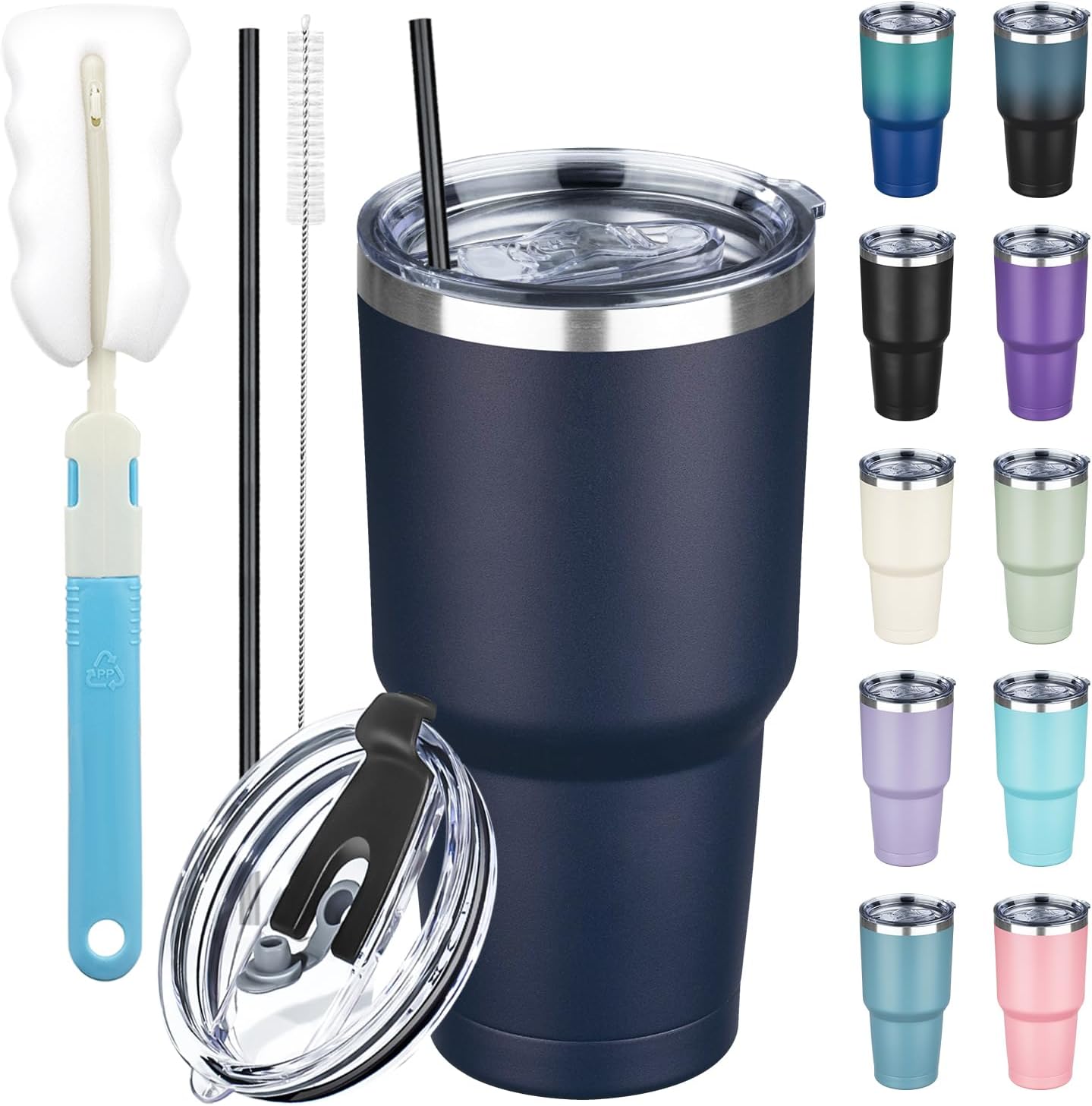 20 oz Tumbler with Lids and Straws, Stainless Steel Insulated Coffee Tumbler, Double Wall Vacuum Insulated Travel Mug Cup, Leakproof Thermal Coffee Cup for Hot and Cold Drinks (Yellow)
