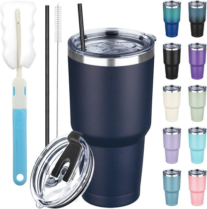 20 oz Tumbler with Lids and Straws, Stainless Steel Insulated Coffee Tumbler, Double Wall Vacuum Insulated Travel Mug Cup, Leakproof Thermal Coffee Cup for Hot and Cold Drinks (Yellow)
