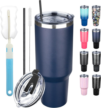 20 oz Tumbler with Lids and Straws, Stainless Steel Insulated Coffee Tumbler, Double Wall Vacuum Insulated Travel Mug Cup, Leakproof Thermal Coffee Cup for Hot and Cold Drinks (Yellow)