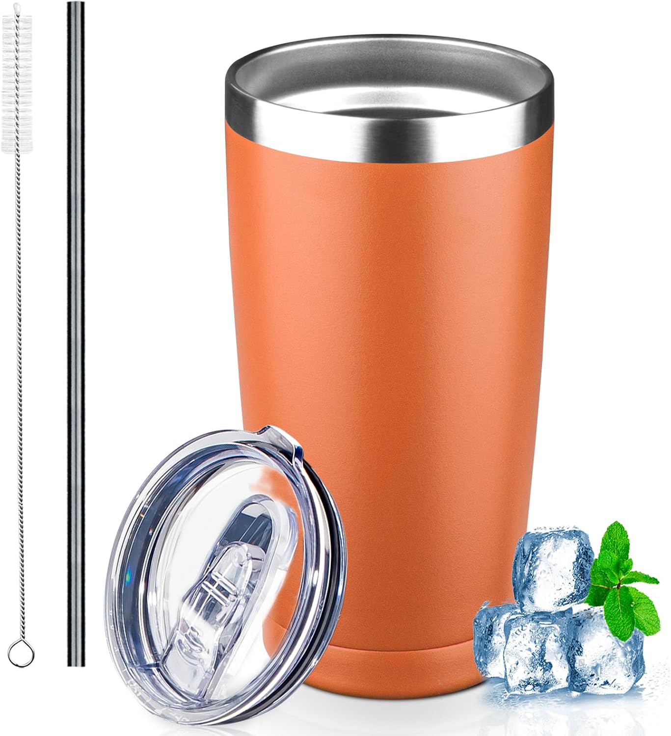 20 oz Tumbler with Lids and Straws, Stainless Steel Insulated Coffee Tumbler, Double Wall Vacuum Insulated Travel Mug Cup, Leakproof Thermal Coffee Cup for Hot and Cold Drinks (Yellow)