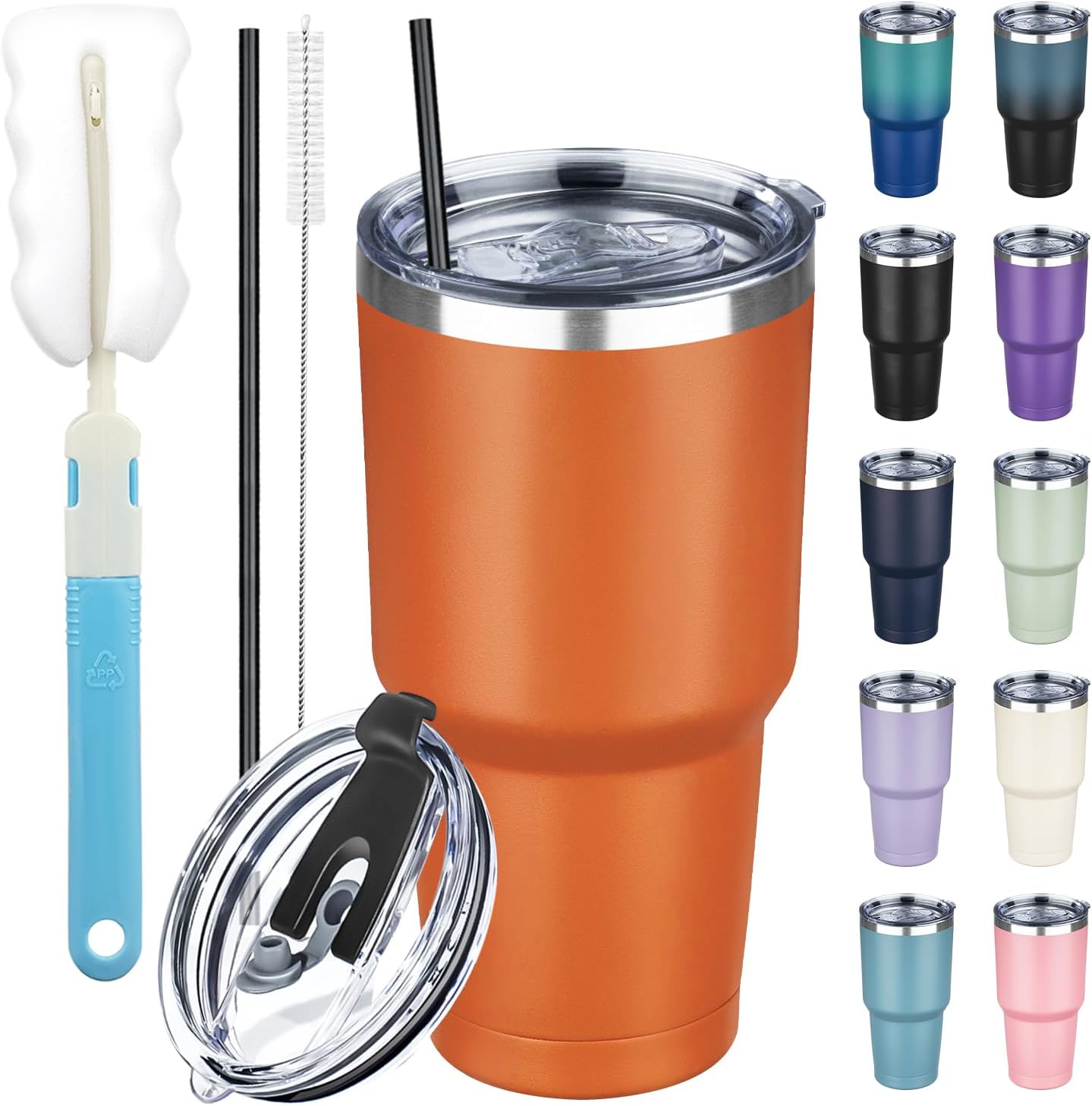 20 oz Tumbler with Lids and Straws, Stainless Steel Insulated Coffee Tumbler, Double Wall Vacuum Insulated Travel Mug Cup, Leakproof Thermal Coffee Cup for Hot and Cold Drinks (Yellow)