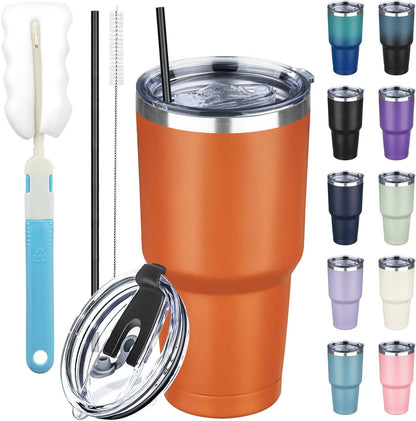 20 oz Tumbler with Lids and Straws, Stainless Steel Insulated Coffee Tumbler, Double Wall Vacuum Insulated Travel Mug Cup, Leakproof Thermal Coffee Cup for Hot and Cold Drinks (Yellow)