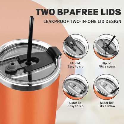 20 oz Tumbler with Lids and Straws, Stainless Steel Insulated Coffee Tumbler, Double Wall Vacuum Insulated Travel Mug Cup, Leakproof Thermal Coffee Cup for Hot and Cold Drinks (Yellow)