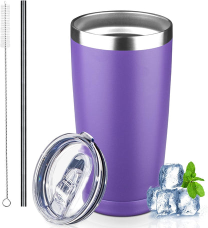 20 oz Tumbler with Lids and Straws, Stainless Steel Insulated Coffee Tumbler, Double Wall Vacuum Insulated Travel Mug Cup, Leakproof Thermal Coffee Cup for Hot and Cold Drinks (Yellow)