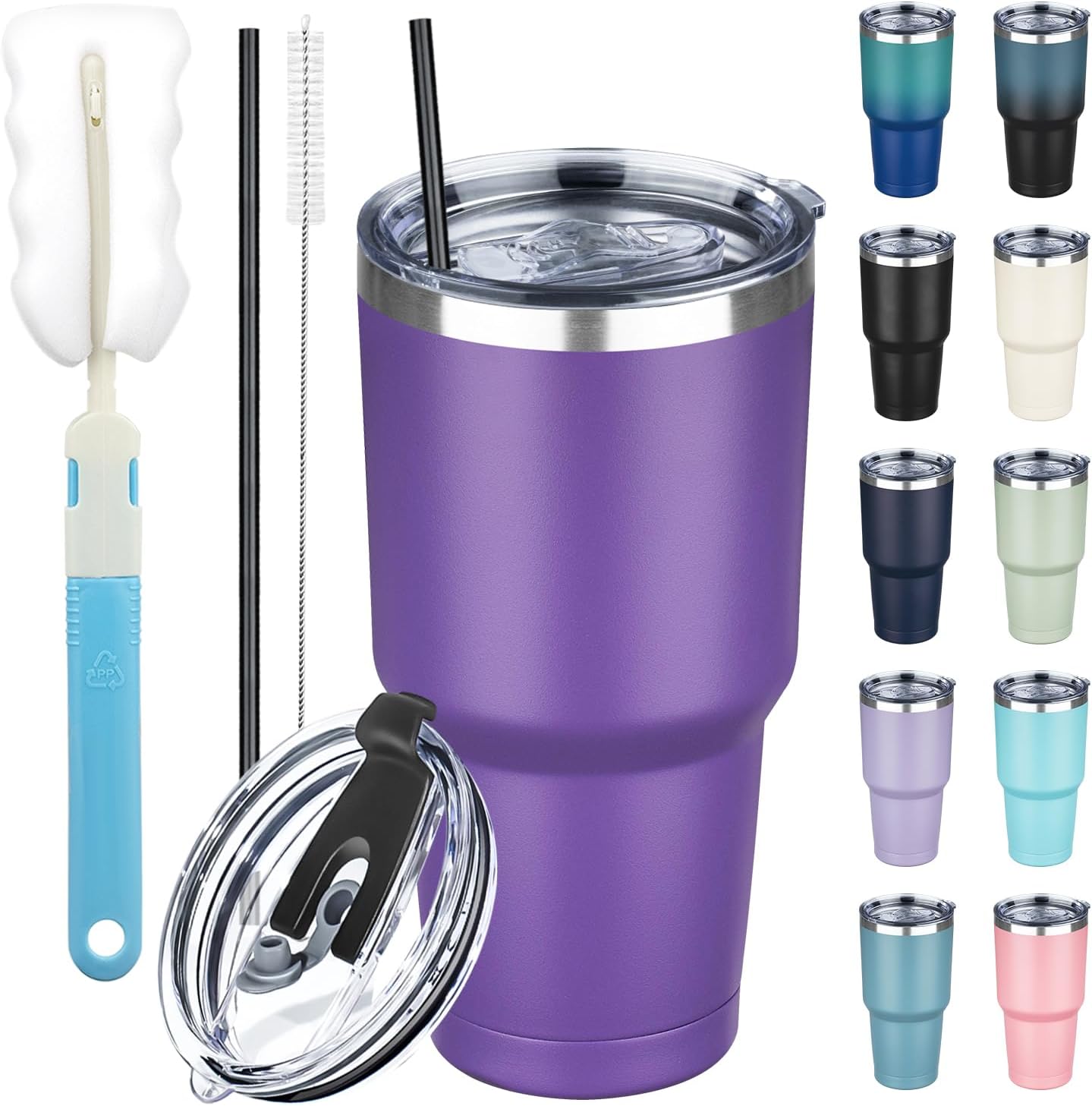 20 oz Tumbler with Lids and Straws, Stainless Steel Insulated Coffee Tumbler, Double Wall Vacuum Insulated Travel Mug Cup, Leakproof Thermal Coffee Cup for Hot and Cold Drinks (Yellow)