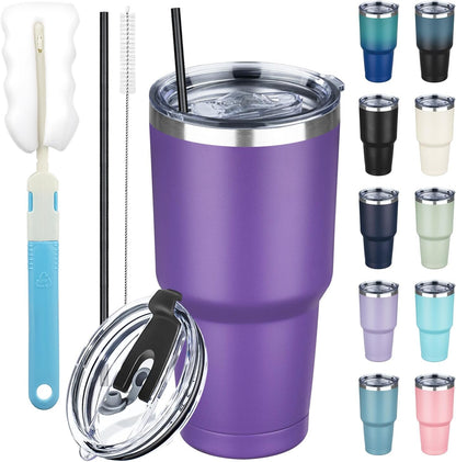 20 oz Tumbler with Lids and Straws, Stainless Steel Insulated Coffee Tumbler, Double Wall Vacuum Insulated Travel Mug Cup, Leakproof Thermal Coffee Cup for Hot and Cold Drinks (Yellow)