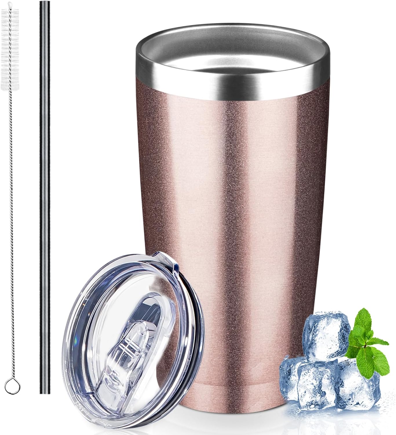 20 oz Tumbler with Lids and Straws, Stainless Steel Insulated Coffee Tumbler, Double Wall Vacuum Insulated Travel Mug Cup, Leakproof Thermal Coffee Cup for Hot and Cold Drinks (Yellow)