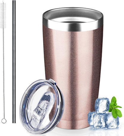 20 oz Tumbler with Lids and Straws, Stainless Steel Insulated Coffee Tumbler, Double Wall Vacuum Insulated Travel Mug Cup, Leakproof Thermal Coffee Cup for Hot and Cold Drinks (Yellow)
