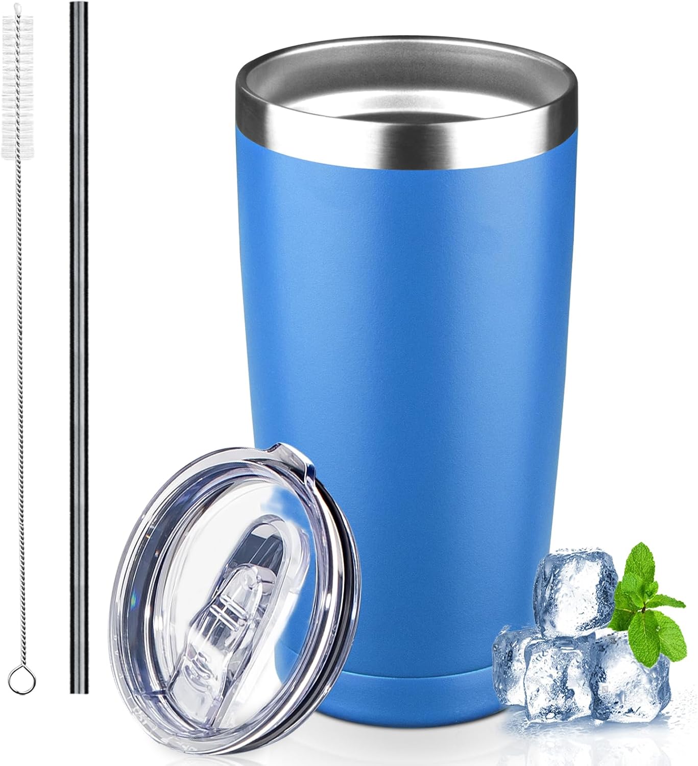 20 oz Tumbler with Lids and Straws, Stainless Steel Insulated Coffee Tumbler, Double Wall Vacuum Insulated Travel Mug Cup, Leakproof Thermal Coffee Cup for Hot and Cold Drinks (Yellow)