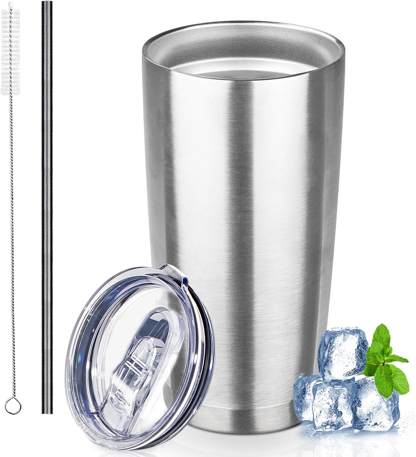 20 oz Tumbler with Lids and Straws, Stainless Steel Insulated Coffee Tumbler, Double Wall Vacuum Insulated Travel Mug Cup, Leakproof Thermal Coffee Cup for Hot and Cold Drinks (Yellow)