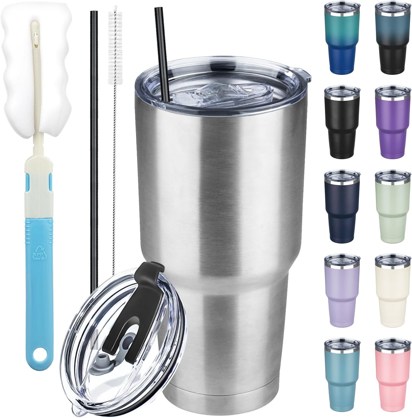 20 oz Tumbler with Lids and Straws, Stainless Steel Insulated Coffee Tumbler, Double Wall Vacuum Insulated Travel Mug Cup, Leakproof Thermal Coffee Cup for Hot and Cold Drinks (Yellow)