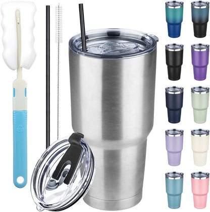 20 oz Tumbler with Lids and Straws, Stainless Steel Insulated Coffee Tumbler, Double Wall Vacuum Insulated Travel Mug Cup, Leakproof Thermal Coffee Cup for Hot and Cold Drinks (Yellow)