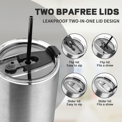 20 oz Tumbler with Lids and Straws, Stainless Steel Insulated Coffee Tumbler, Double Wall Vacuum Insulated Travel Mug Cup, Leakproof Thermal Coffee Cup for Hot and Cold Drinks (Yellow)