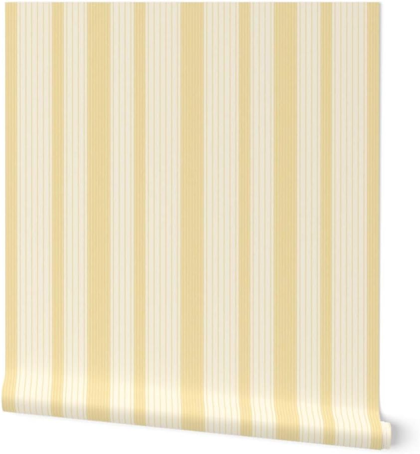 French Ticking Pre-Pasted Removable Wallpaper | Sample 12" x 24" | Yellow Cream Cosmic Latte Country House | Self-adhesive, removable and renter-friendly