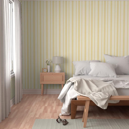 French Ticking Pre-Pasted Removable Wallpaper | Sample 12" x 24" | Yellow Cream Cosmic Latte Country House | Self-adhesive, removable and renter-friendly