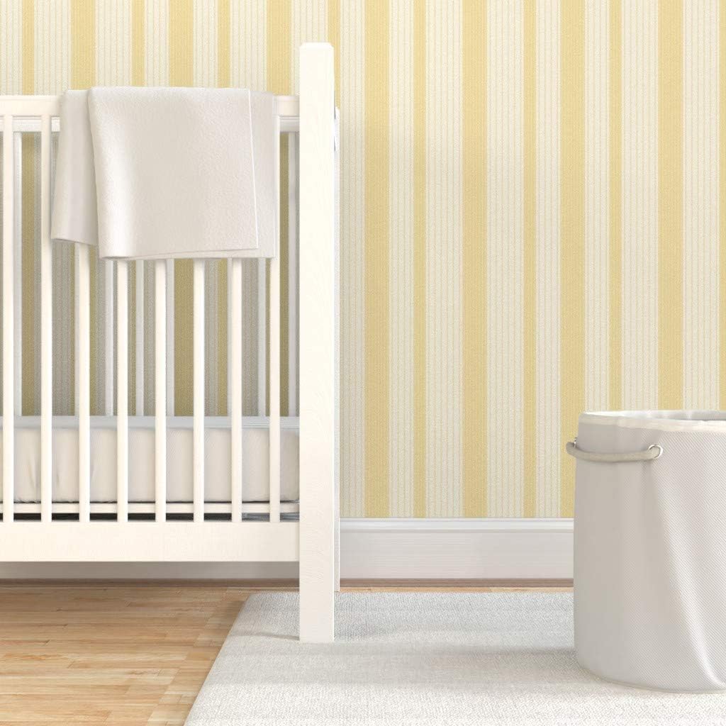 French Ticking Pre-Pasted Removable Wallpaper | Sample 12" x 24" | Yellow Cream Cosmic Latte Country House | Self-adhesive, removable and renter-friendly