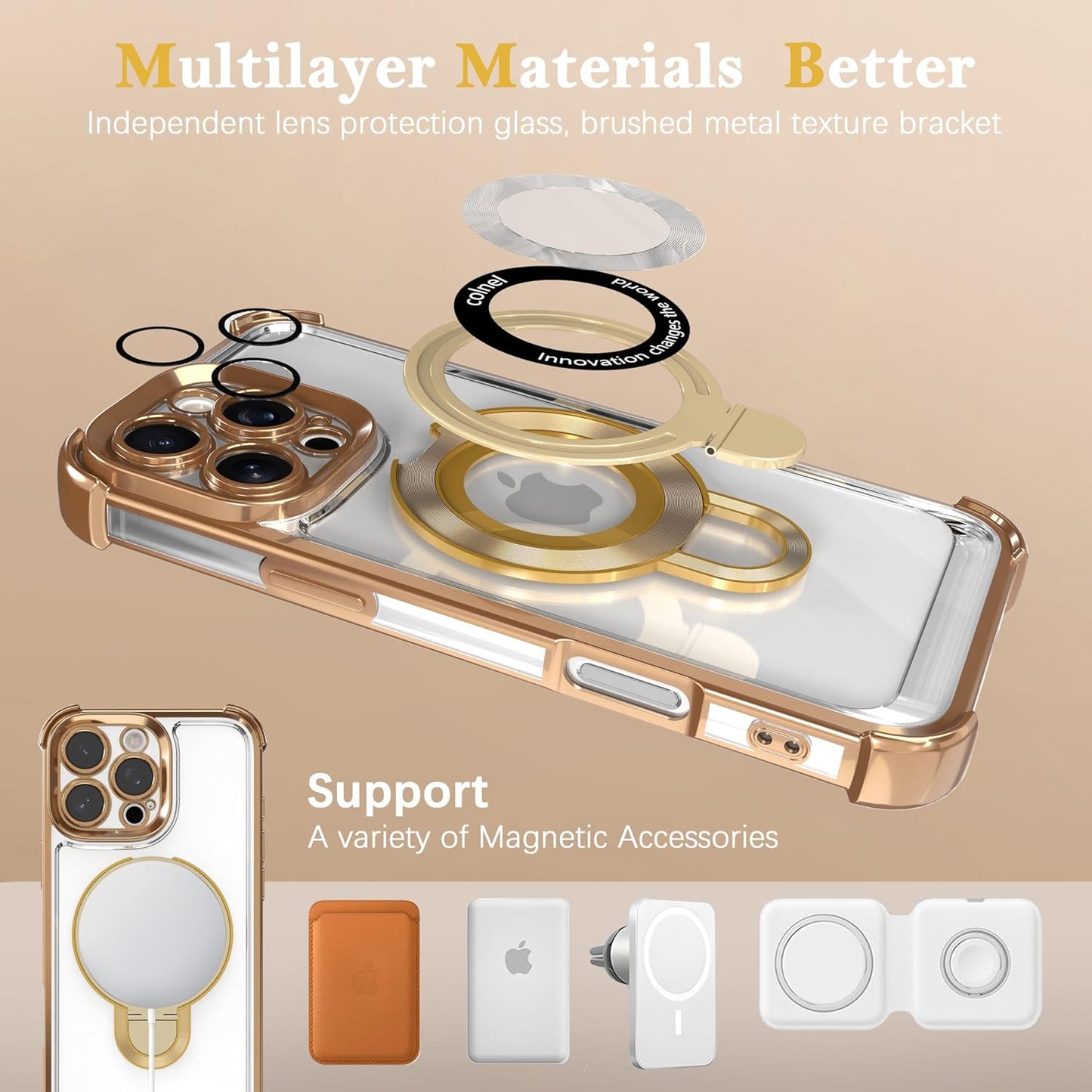 for iPhone 11 Pro Max Case with Strong Magnetic Ring Stand, Military-Grade Shockproof, 4 Airbag Corners Protective, Fit for MagSafe, Kickstand Phone Case for iPhone 11 Pro Max - Desert Gold