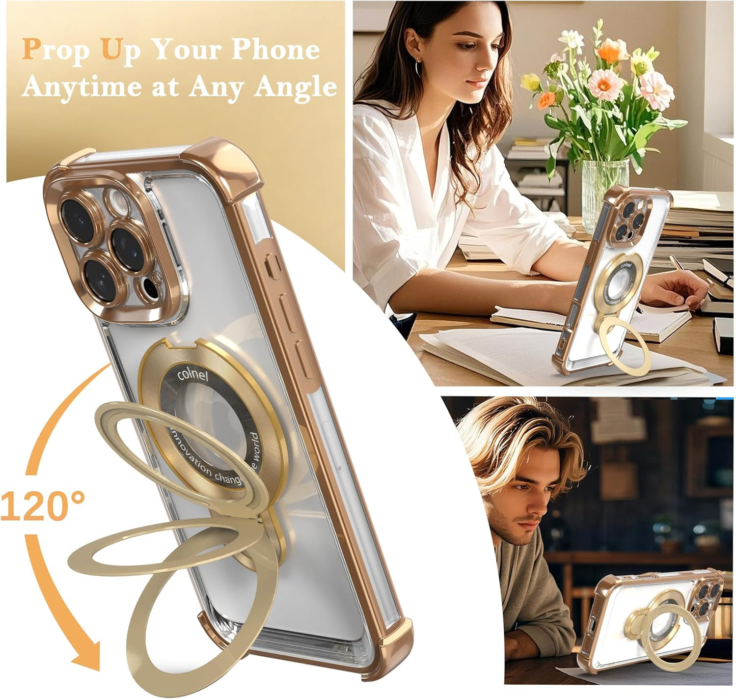 for iPhone 11 Pro Max Case with Strong Magnetic Ring Stand, Military-Grade Shockproof, 4 Airbag Corners Protective, Fit for MagSafe, Kickstand Phone Case for iPhone 11 Pro Max - Desert Gold