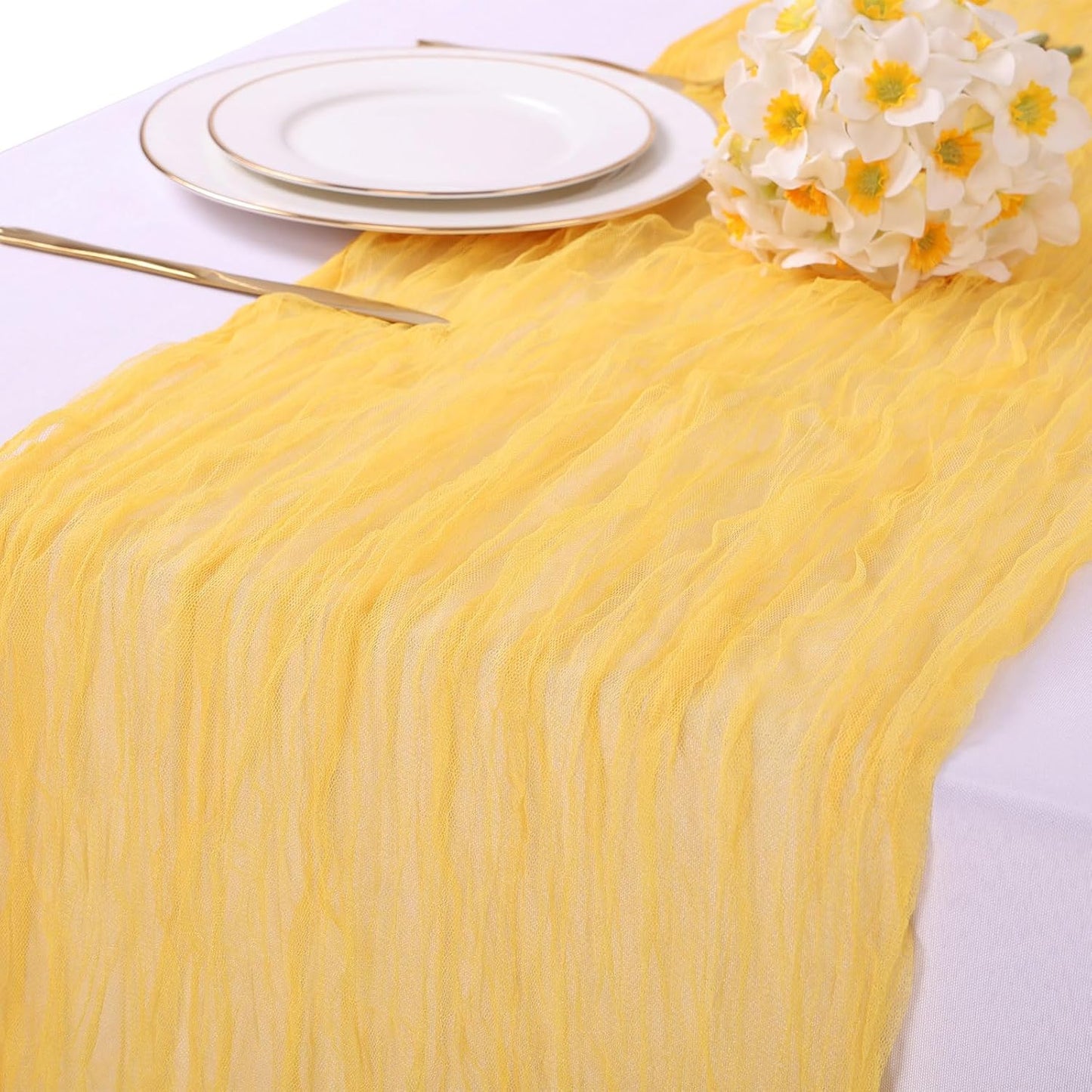 10ft Yellow Table Runner 120inch Gauze Boho Tulle Table Runner Rustic Romantic Spring Summer Bridal Shower Birthday Party Easter Table Decorations