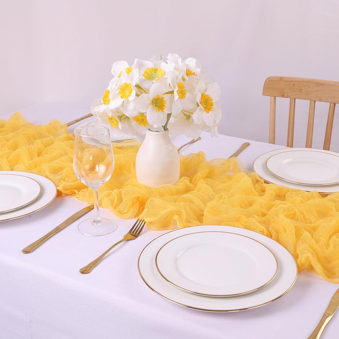 10ft Yellow Table Runner 120inch Gauze Boho Tulle Table Runner Rustic Romantic Spring Summer Bridal Shower Birthday Party Easter Table Decorations