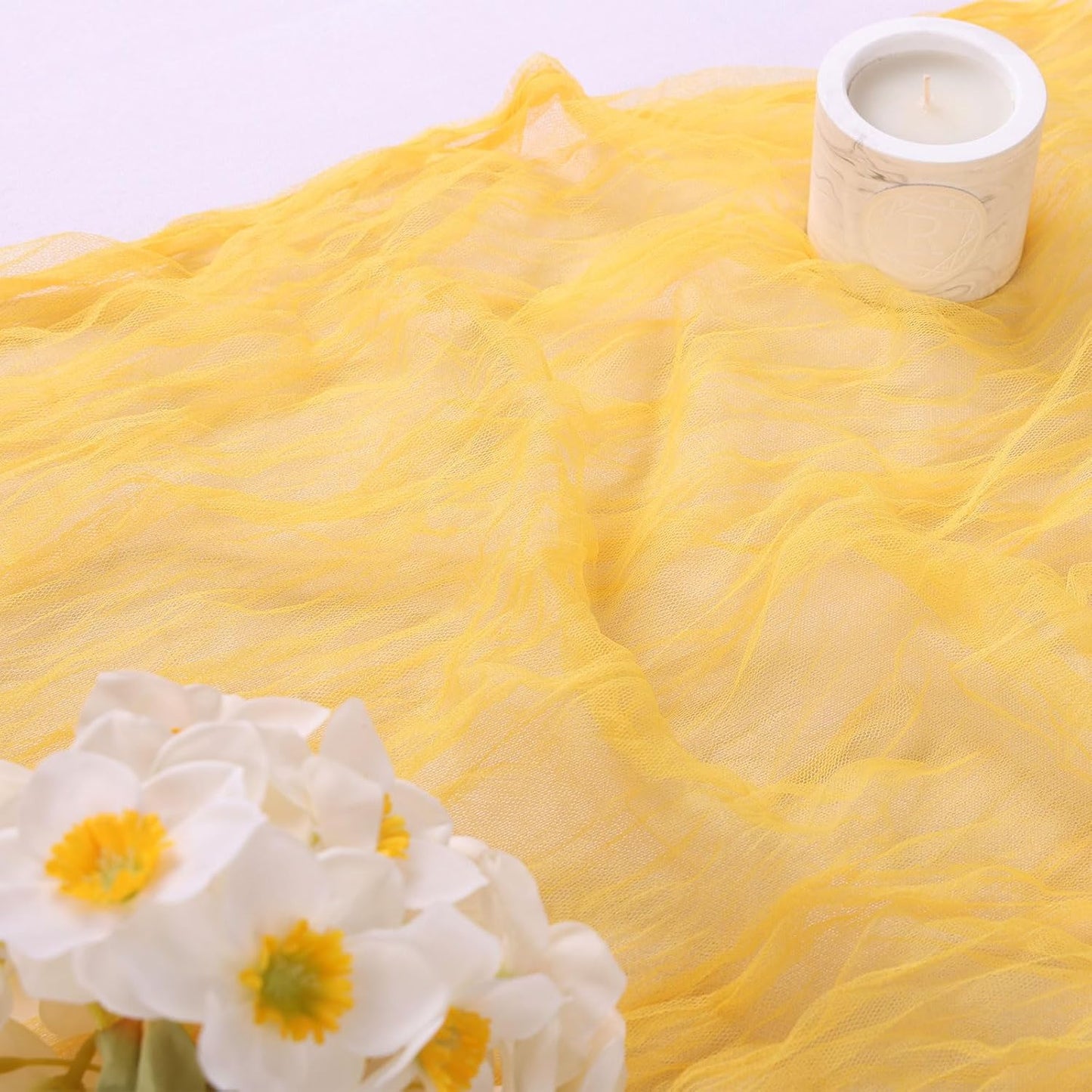 10ft Yellow Table Runner 120inch Gauze Boho Tulle Table Runner Rustic Romantic Spring Summer Bridal Shower Birthday Party Easter Table Decorations