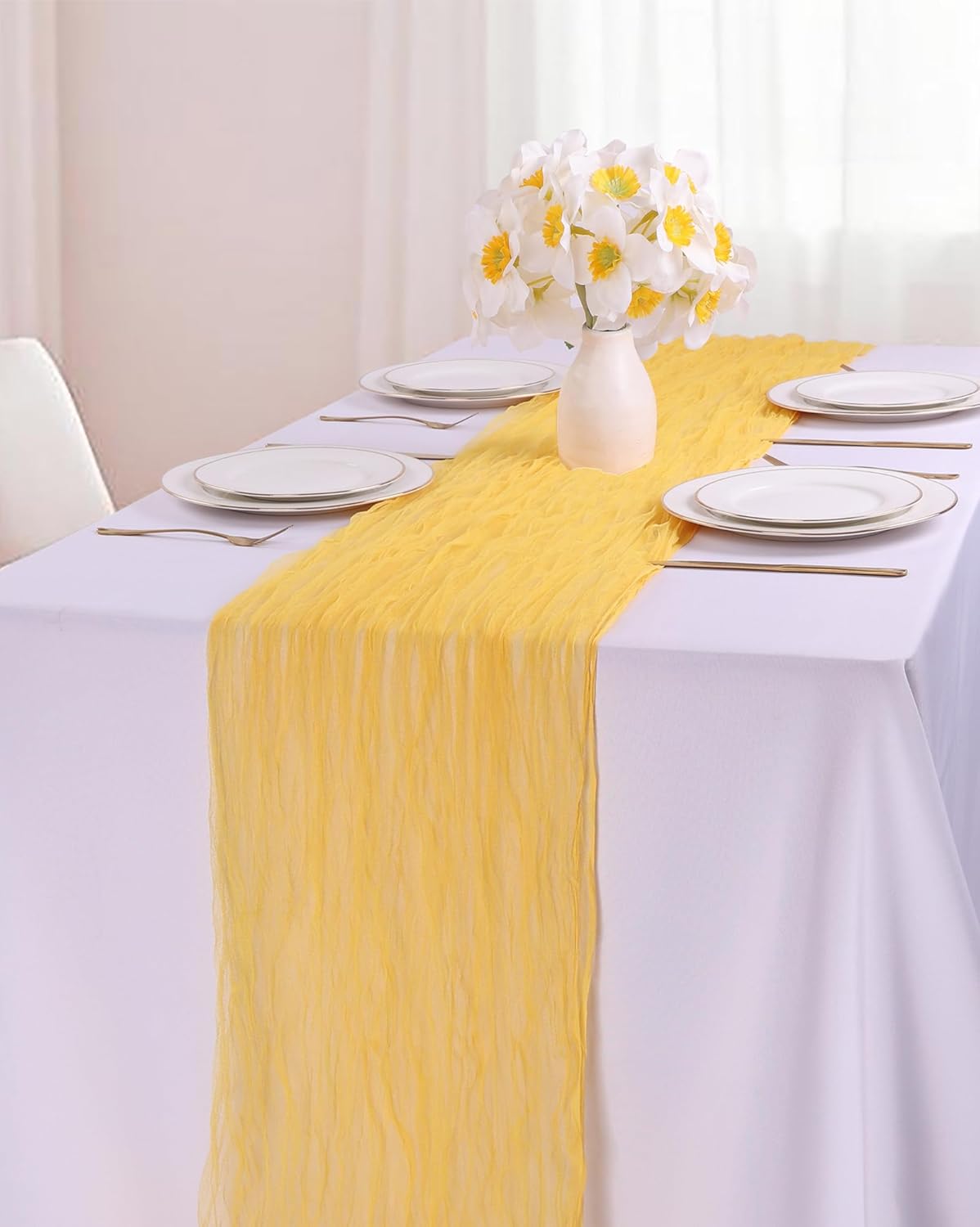 10ft Yellow Table Runner 120inch Gauze Boho Tulle Table Runner Rustic Romantic Spring Summer Bridal Shower Birthday Party Easter Table Decorations