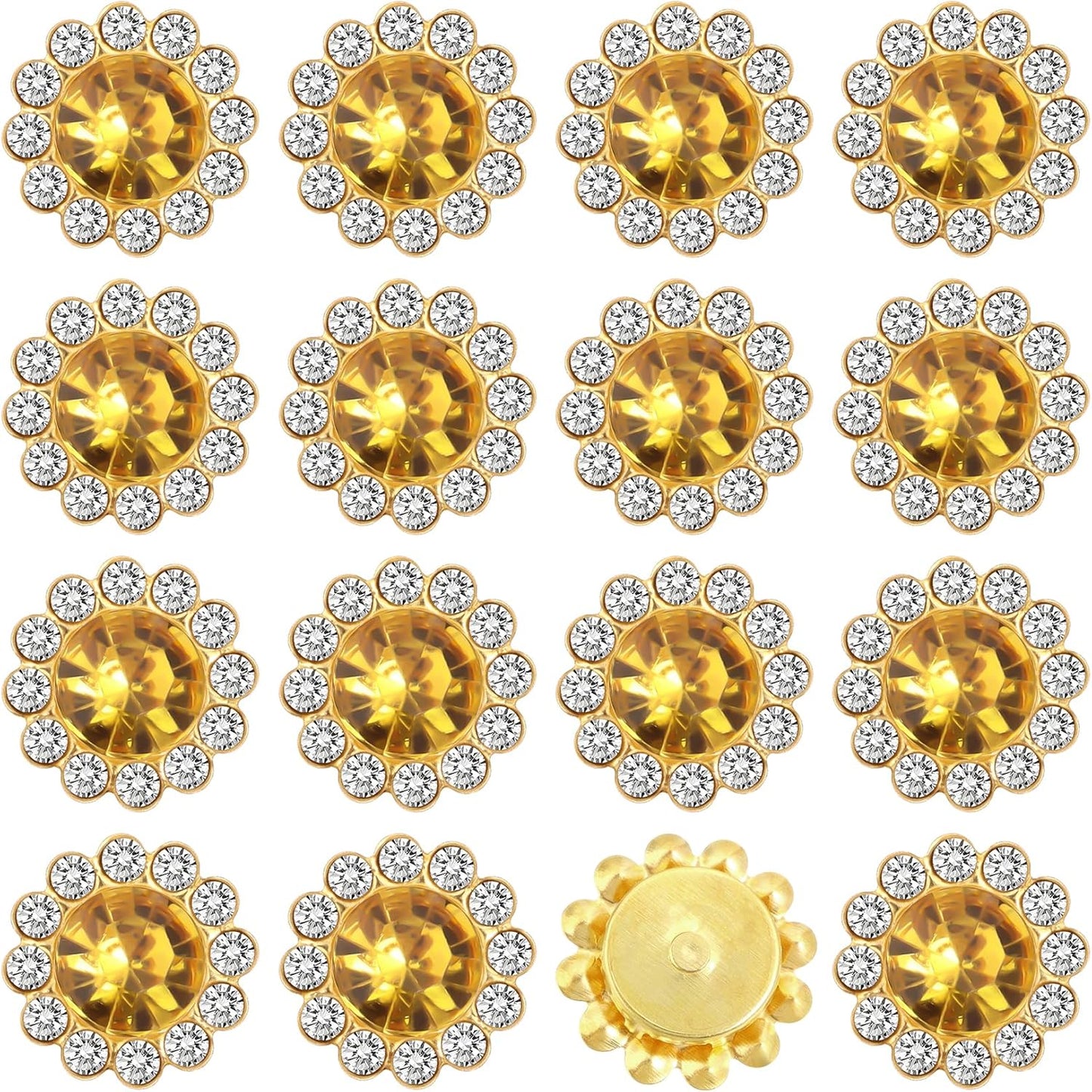 Tipart 100 Pcs 10mm Sew on Rhinestones Flower Claw Gems for Crafting | Crystal Glass Metal Base Flower Claw Flatback Rhinestones for Clothes Hats Bags Sewing Accessories yellow