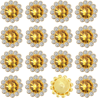 Tipart 100 Pcs 10mm Sew on Rhinestones Flower Claw Gems for Crafting | Crystal Glass Metal Base Flower Claw Flatback Rhinestones for Clothes Hats Bags Sewing Accessories yellow